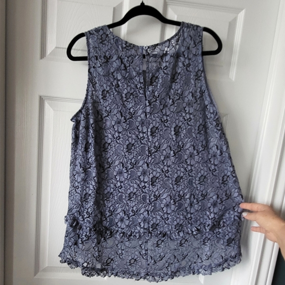 🏷Michel Studio 2XL beautiful blue/black sleeveless lace tank top blouse - Picture 4 of 6